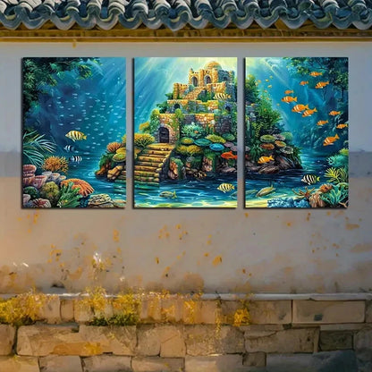 3pcs Vibrant Underwater World Theme Design Metal Print Ready to Hang Art - Bella Home Decor