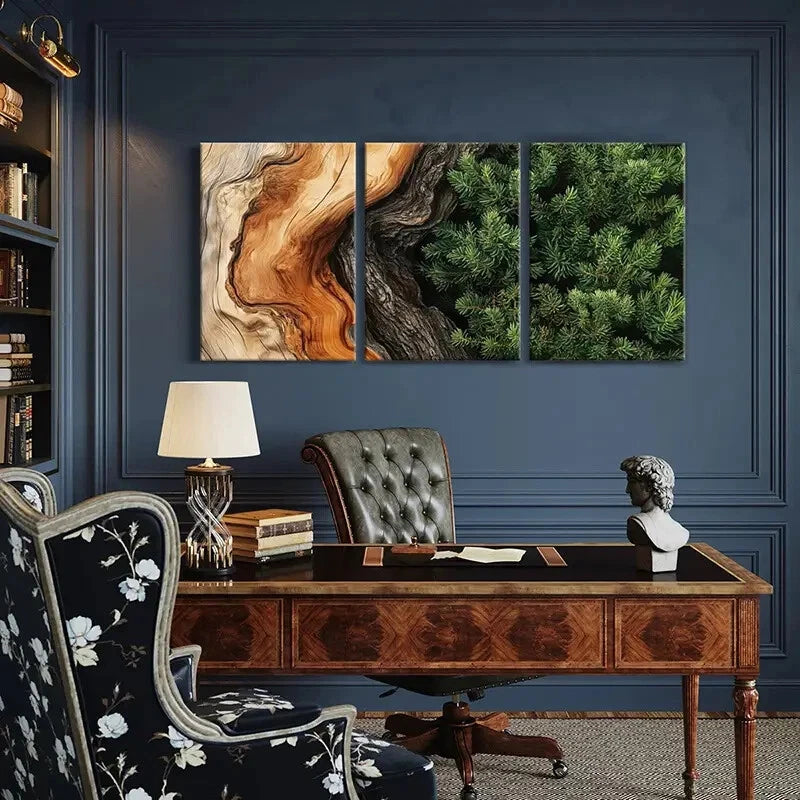 3pcs Wood Texture Pine Branches Natural Beauty Metal Print Ready to Hang Art - Bella Home Decor
