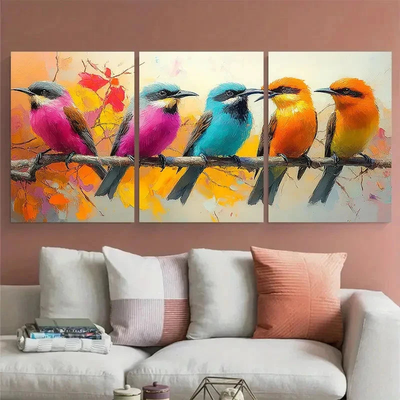 3pcs Bee Eater Birds in the Wild Illustration Wall Art Set Canvas Framed 60x90cm - High Quality Print 100% Australian Made Wall Canvas Ready to Hang - Bella Home Decor