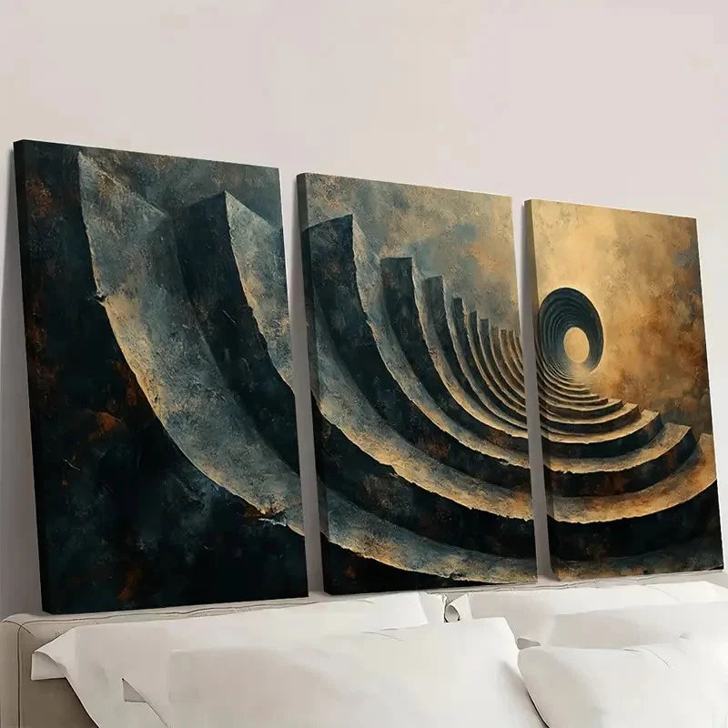 3pcs Geometric Spiral Ring Circle Pattern F T  Wall Art Set Canvas Framed 60x90cm - High Quality Print 100% Australian Made Wall Canvas Ready to Hang - Bella Home Decor