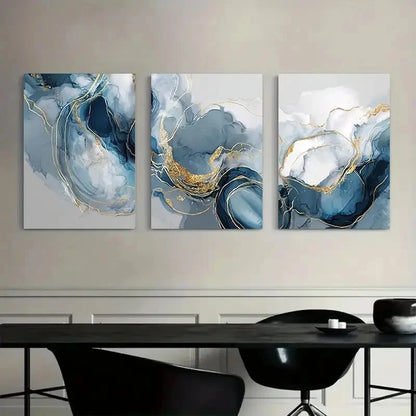 3pcs White/Blue Abstract Smoke Designs Metal Print Ready to Hang Art