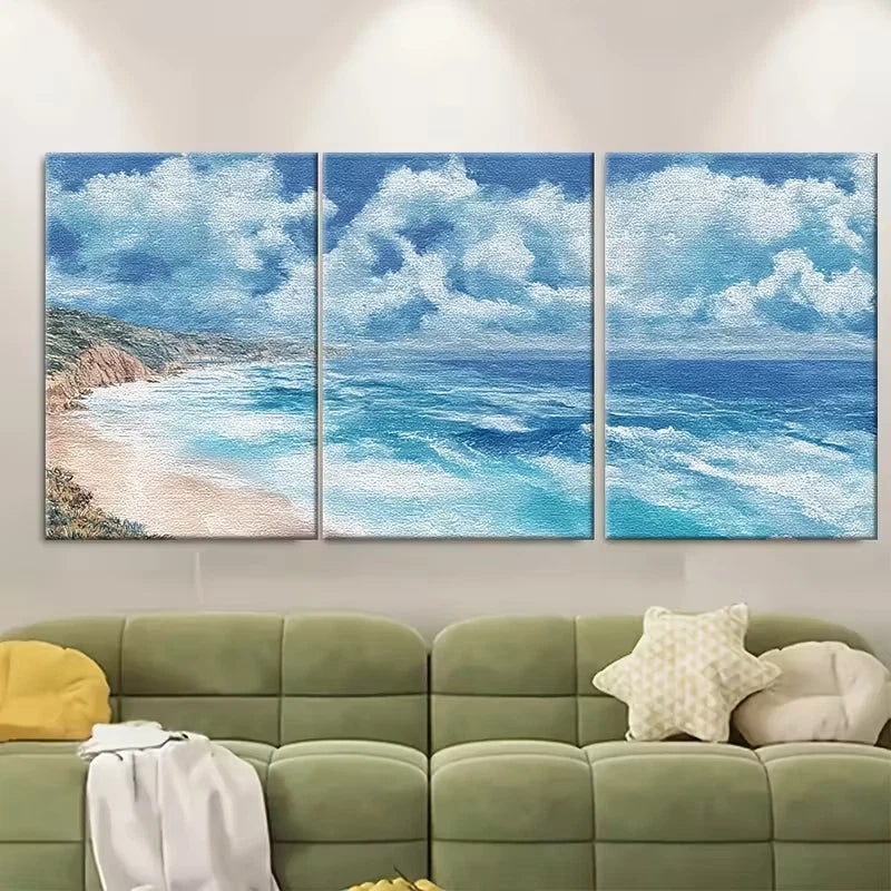3pcs Ocean Beach Panoramic Painting Metal Print Ready to Hang Art