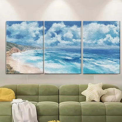3pcs Ocean Beach Panoramic Painting Metal Print Ready to Hang Art