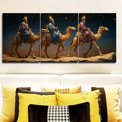 3pcs Three wise men on camels Wall Art Canvas Unframed - High Quality Print 100% Australian Made Wall Canvas