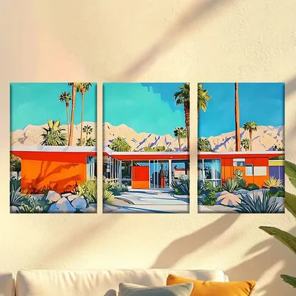 3pcs Painting of a House in the Desert Wall Art Canvas Unframed – High Quality Print 100% Australian Made Wall Canvas