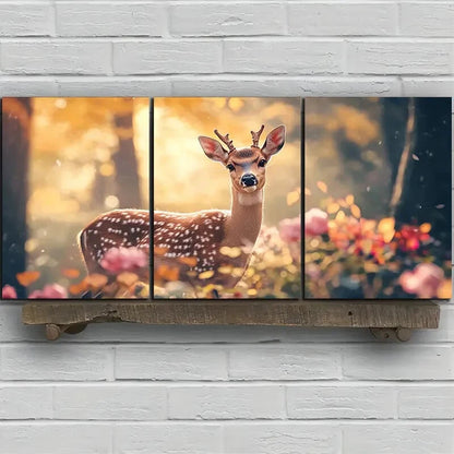 3pcs Deer Under the Sun Flowers Metal Print Ready to Hang Art - Bella Home Decor