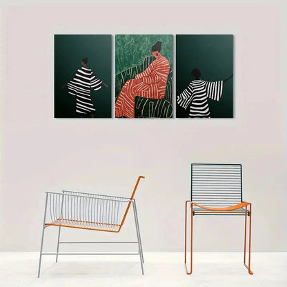 3pcs Modern Abstract Figures Themed Metal Print Ready to Hang Art - Bella Home Decor