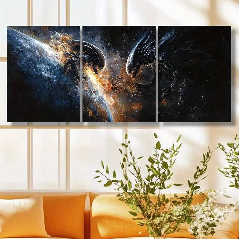 3pcs Cosmic Space & Alien Design Metal Print Ready to Hang Art