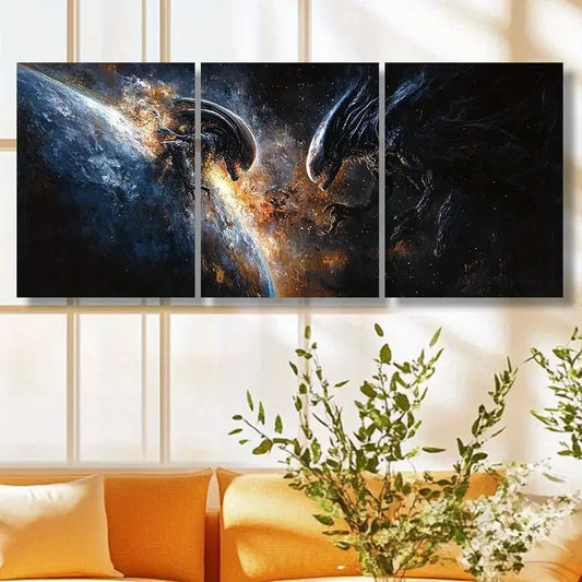 3pcs Cosmic Space & Alien Design Metal Print Ready to Hang Art