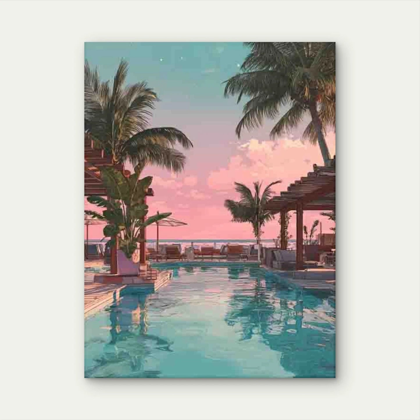 Palm Tree Coastal with Pink & Blue Sunset Metal Print Ready to Hang