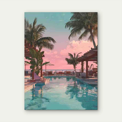 Palm Tree Coastal with Pink & Blue Sunset Metal Print Ready to Hang