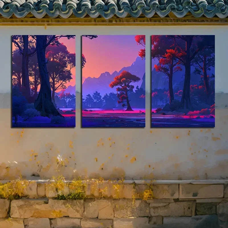 3pcs Ethereal Midnight Forest Series Metal Print Ready to Hang Art - Bella Home Decor