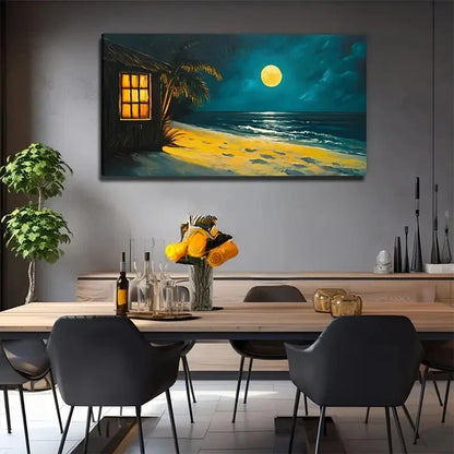 Moon House By The Sea Perfect Wall Art Canvas Office Home Room Framed 120x60cm