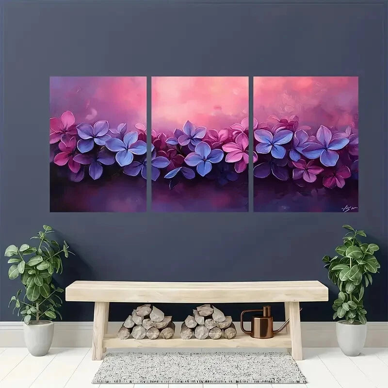 3pcs Lilac Flower Painting Print Flower Art Metal Print Ready to Hang Art - Bella Home Decor
