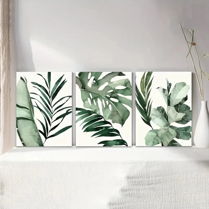 3pcs Watercolor Greenery Plant Illustration Metal Print Ready to Hang Art