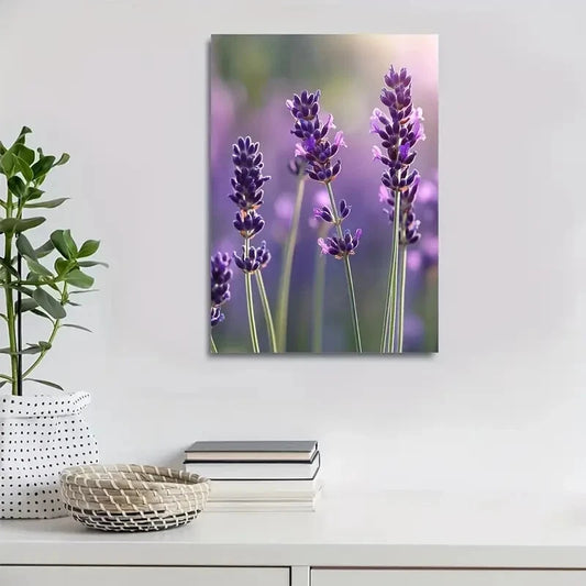 Lavender Vibrant Purple Flowers Painting 40x60cm Metal Print Ready to Hang - Bella Home Decor