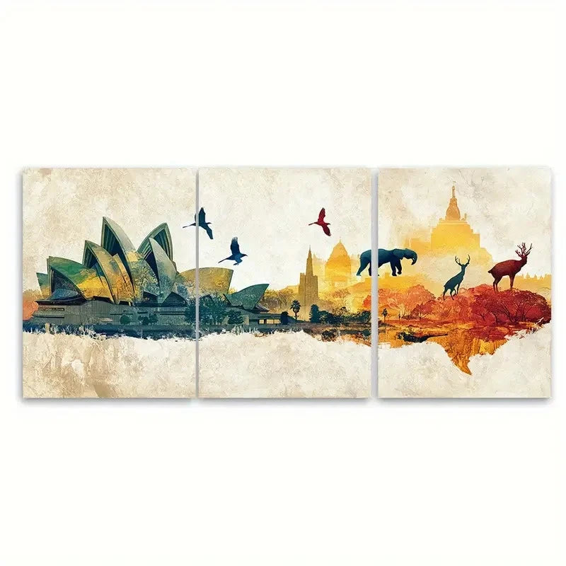 3pcs Country Edition Travel Poster Australia Wall Art Set Canvas Framed 40x60cm - High Quality Print 100% Australian Made Wall Canvas Ready to Hang - Bella Home Decor