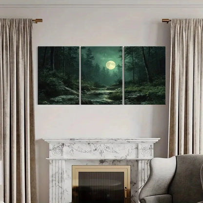 3pcs Moonlit Forest Stream Nature Landscape Metal Print Ready to Hang Art - Bella Home Decor