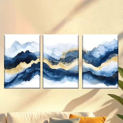 3pcs Painting of a mountain range Golden & blue  Wall Art Set Canvas Unframed - High Quality Print 100% Australian Made Wall Canvas
