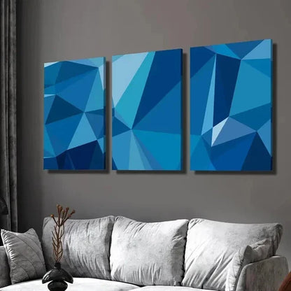 3pcs Blue and White Abstract Geometric  Wall Art Set Canvas Unframed - High Quality Print 100% Australian Made Wall Canvas - Bella Home Decor