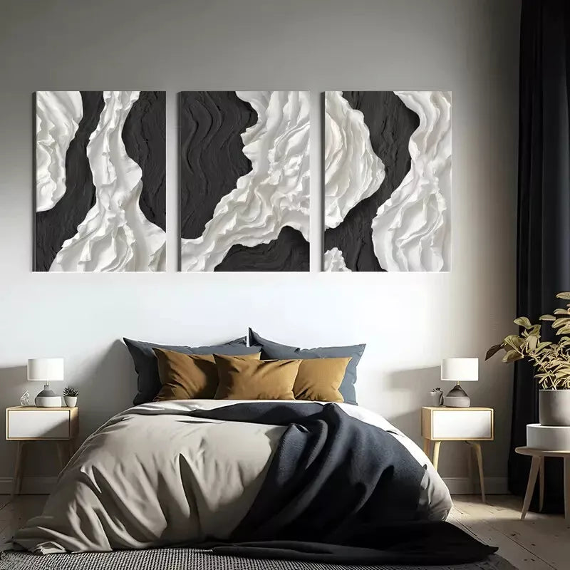 3pcs Abstract Black and White Wall Art Canvas Framed 40x60cm - High Quality Print 100% Australian Made Wall Canvas Ready to Hang - Bella Home Decor