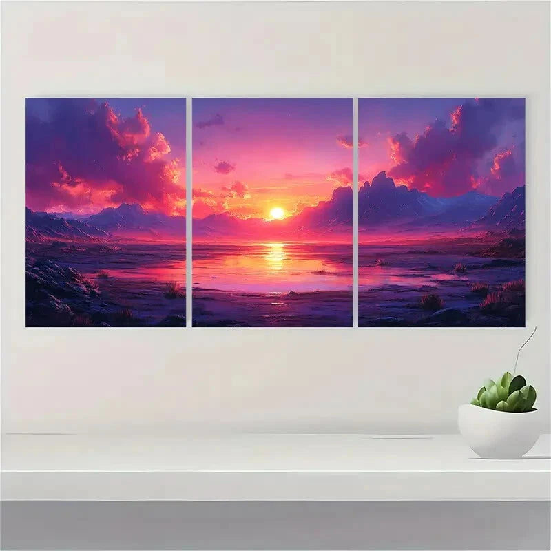 3pcs Vibrant Serene Mountain Landscape Scene Metal Print Ready to Hang Art - Bella Home Decor