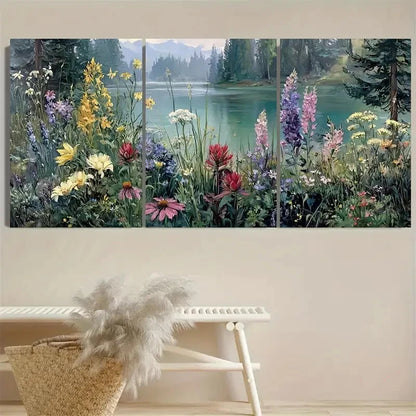 3pcs Wildflowers Along the River Botanical Wall Art Set Canvas Framed 50x70cm - High Quality Print 100% Australian Made Wall Canvas Ready to Hang