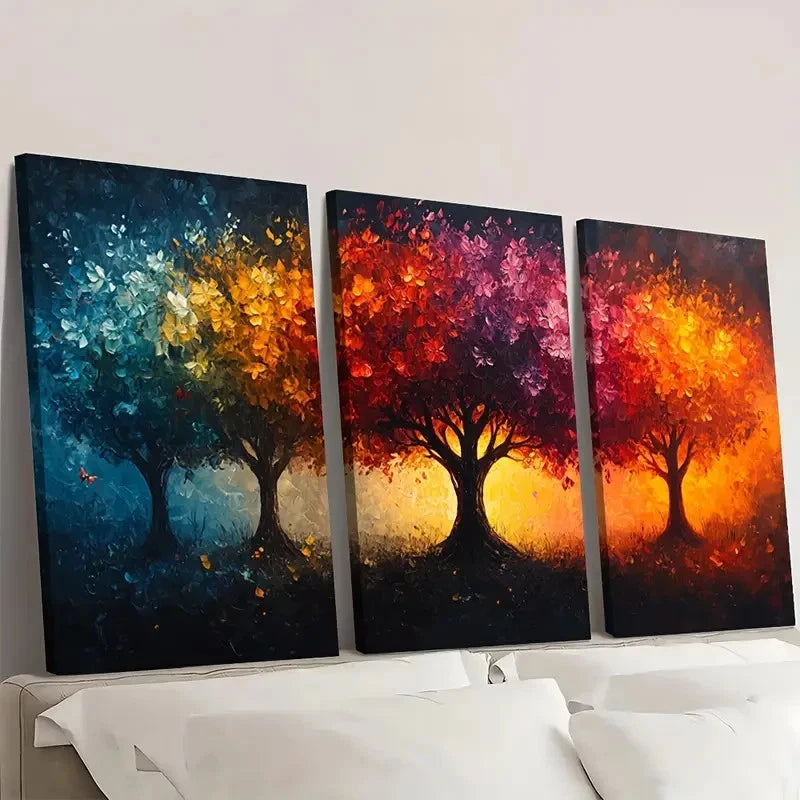 3pcs Tree Black Colorful Abstract Painting  Wall Art Set Canvas Framed 50x70cm - High Quality Print 100% Australian Made Wall Canvas Ready to Hang