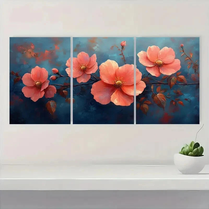 3pcs Elegant Pink Rose Flower Design Metal Print Ready to Hang Art - Bella Home Decor