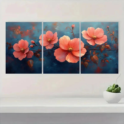 3pcs Elegant Pink Rose Flower Design Metal Print Ready to Hang Art - Bella Home Decor