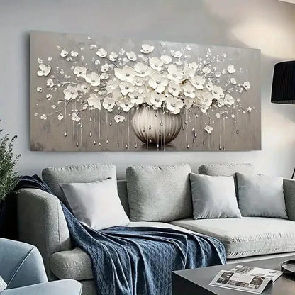 Elegant White Flower Vase wall canvas office home room framed 120x60cm - Bella Home Decor