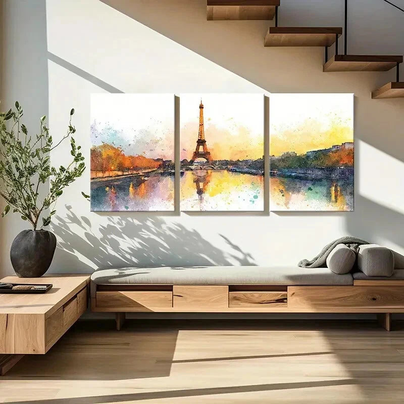 3pcs Romantic Paris Cityscape with Sunset Metal Print Ready to Hang Art - Bella Home Decor