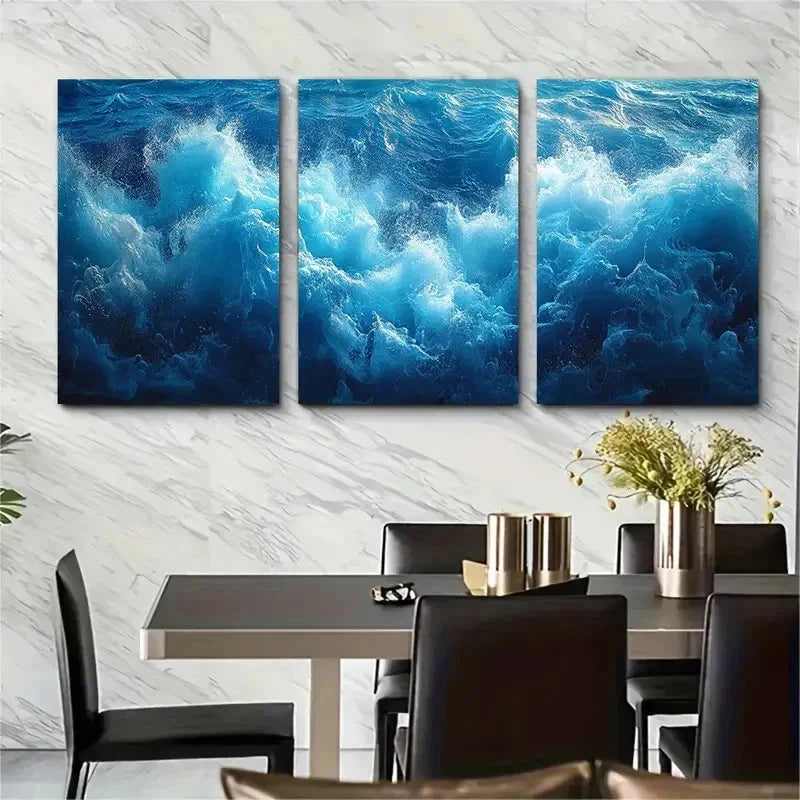 3pcs Marine Life Fluffy Sea Foam Water Perfect Wall Art Set Canvas Framed 50x70cm - High Quality Print 100% Australian Made Wall Canvas Ready to Hang
