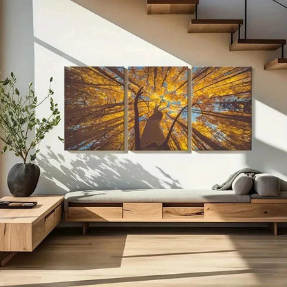 3pcs Nature Landscape Golden Leaves Wall Art Set Canvas Framed 50x70cm - High Quality Print 100% Australian Made Wall Canvas Ready to Hang