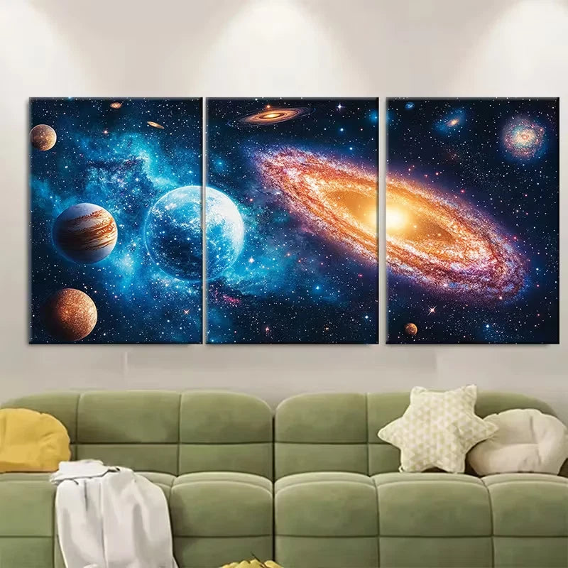 3pcs Universe Scene with Stars Planets Metal Print Ready to Hang Art