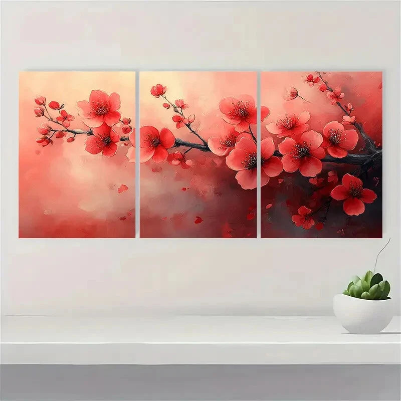 3pcs Spring Cherry Blossom Watercolor Metal Print Ready to Hang Art - Bella Home Decor