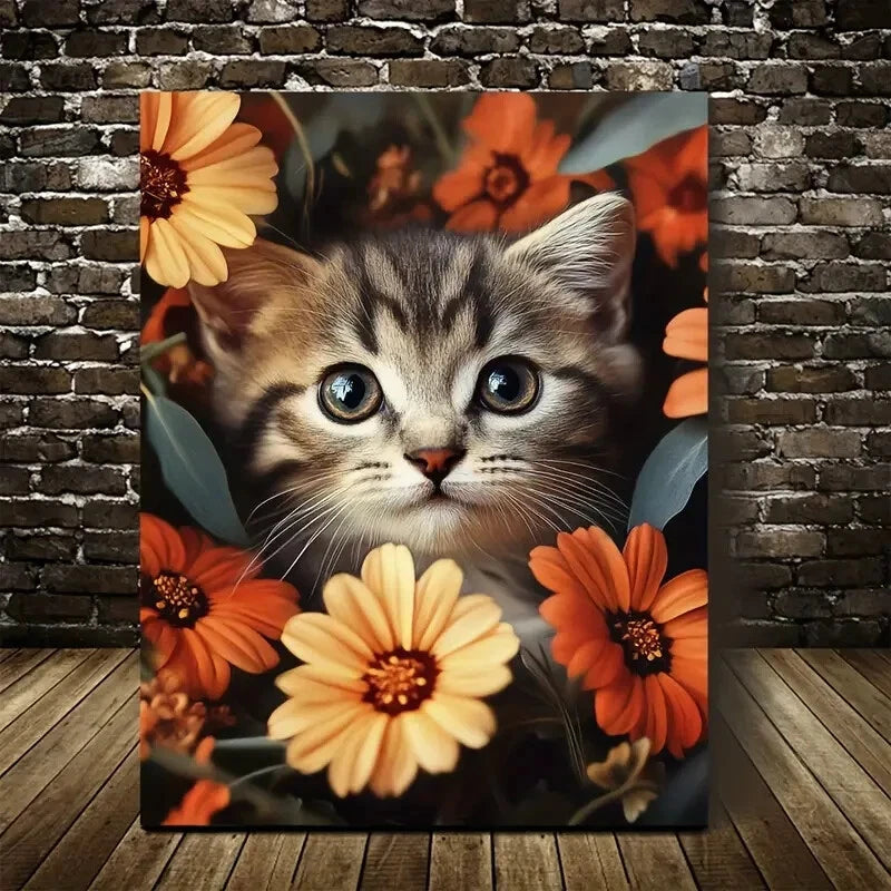 Cute Scottish Fold Kitten with Vibrant Orange Painting 40x60cm Metal Print Ready to Hang - Bella Home Decor