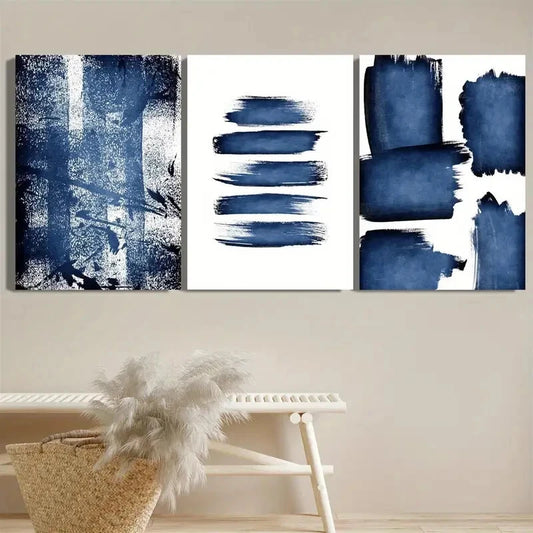 3pcs Minimalist Indigo Stripe Metal Print Ready to Hang Art