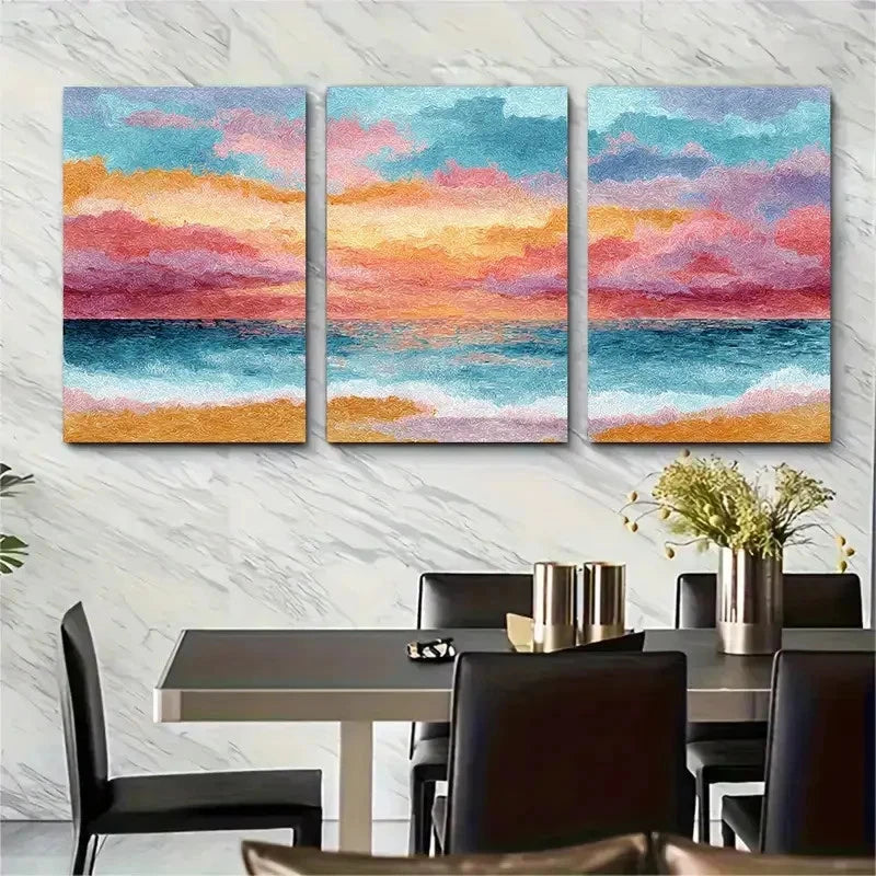 3pcs Pastel Ocean Seascape Orange Prefect Wall Art Set Canvas Framed 40x60cm - High Quality Print 100% Australian Made Wall Canvas Ready to Hang