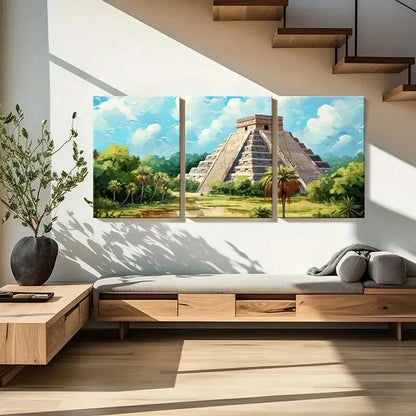 3pcs Mayan Pyramid Ancient Civilization Metal Print Ready to Hang Art - Bella Home Decor