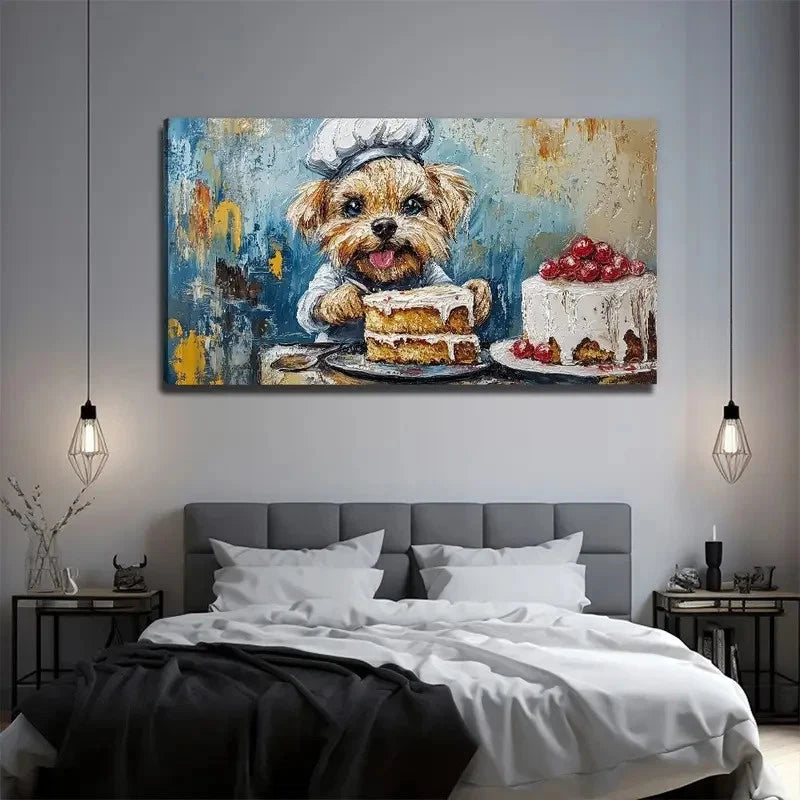 Dog Cake Decor Perfect Suitable Wall Art Canvas Office Home Room Framed 120x60cm