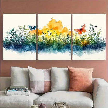 3pcs Watercolour Eco System Insects Emerging Wall Art Set Canvas Unframed - High Quality Print 100% Australian Made Wall Canvas