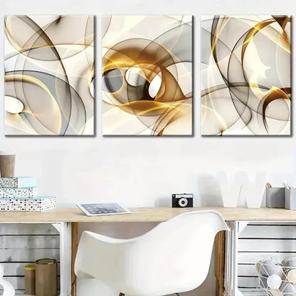 3pcs Abstract Geometric Golden Lines Wall Art Set Canvas Unframed - High Quality Print 100% Australian Made Wall Canvas - Bella Home Decor