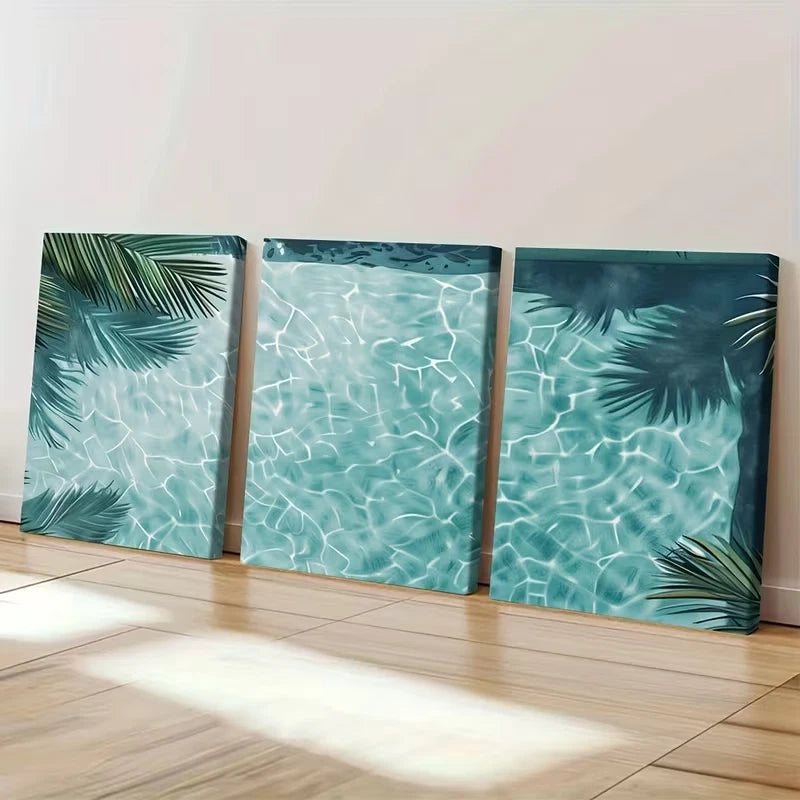 3pcs Tranquil Beach with Turquoise Waters  Wall Art Set Canvas Framed 40x60cm - High Quality Print 100% Australian Made Wall Canvas Ready to Hang