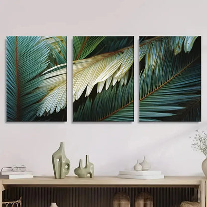 3pcs shades of palm leaves Wall Art Set Canvas Framed 60x90cm - High Quality Print 100% Australian Made Wall Canvas Ready to Hang