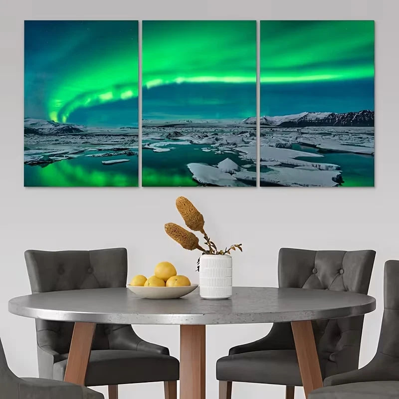 3pcs The Northern Lights (Aurora Borealis) Metal Print Ready to Hang Art