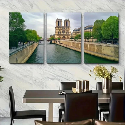 3pcs Tower & Seine River Scene Décor Perfect Wall Art Set Canvas Framed 50x70cm - High Quality Print 100% Australian Made Wall Canvas Ready to Hang