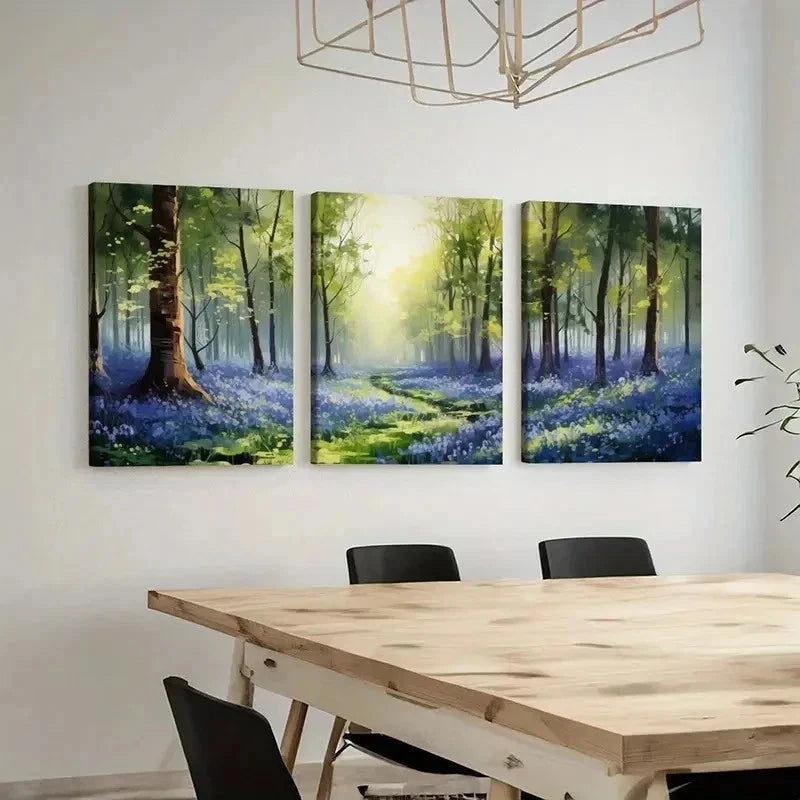 3pcs Bluebell Flowers, Sunshine, Natural  Wall Art Set Canvas Framed 60x90cm - High Quality Print 100% Australian Made Wall Canvas Ready to Hang - Bella Home Decor