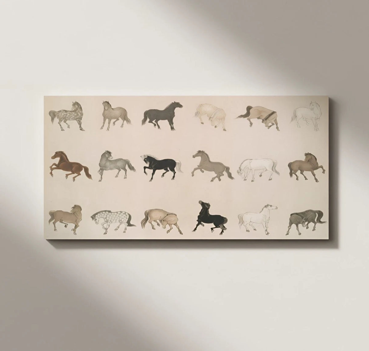 Vintage Horse Illustration Art Wall Art Canvas Office Home Framed 120x60cm