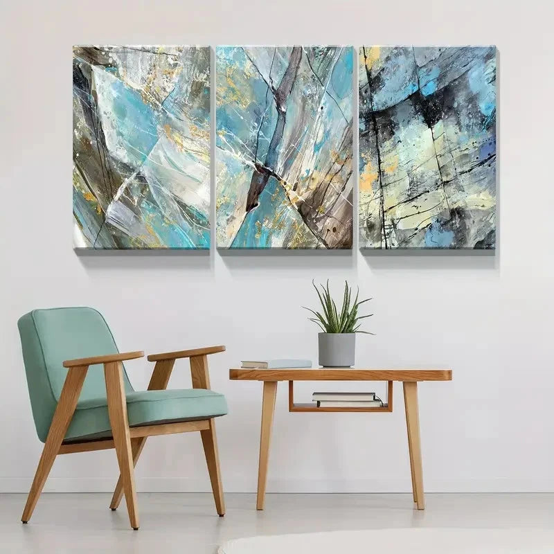 3pcs  Abstract Blue Marble Pattern Canvas Framed 50x70cm - High Quality Print 100% Australian Made Wall Canvas Ready to Hang - Bella Home Decor
